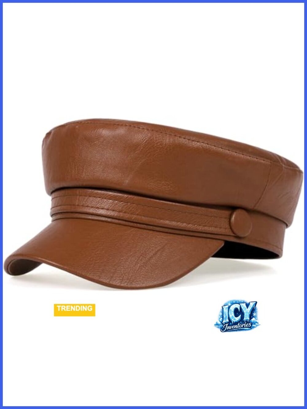 PU Leather Newsboy Cap Vintage Military Flat Top Beret Style Hat